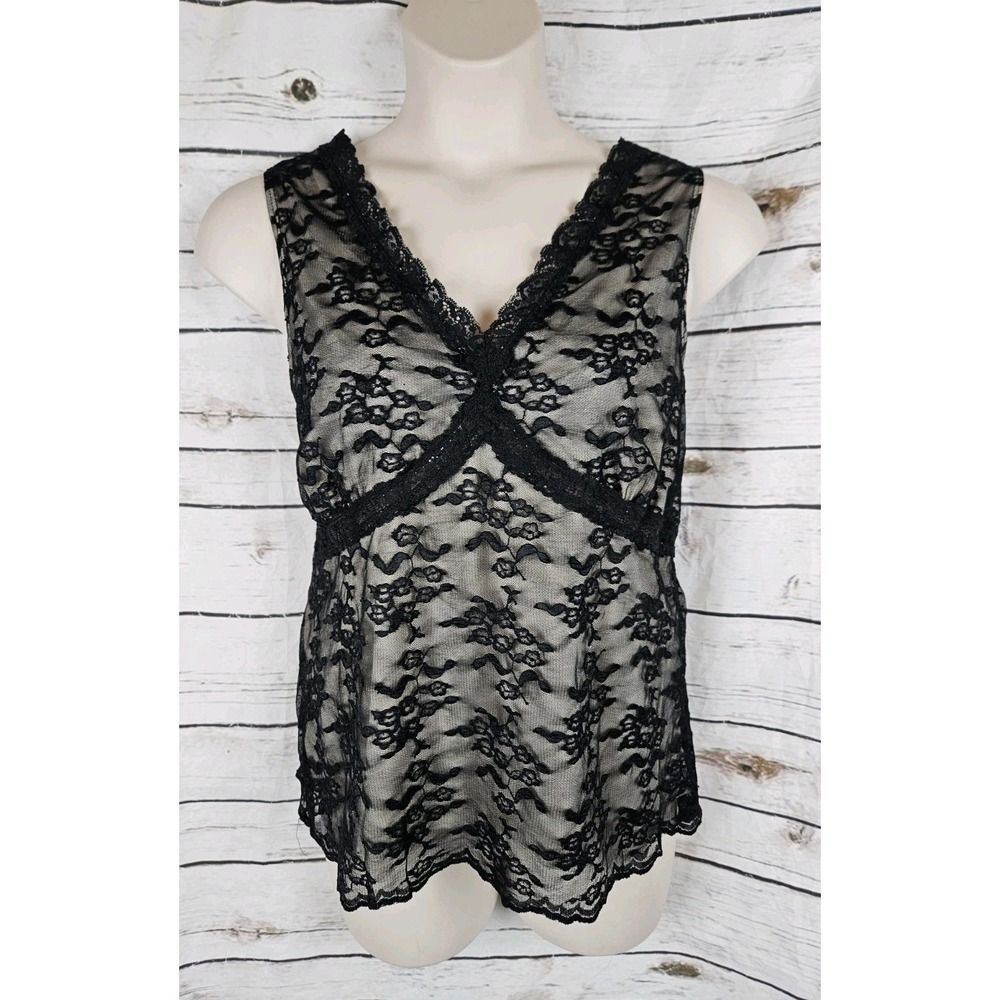 Vintage 90's Black Fairy Grunge Lace Babydoll Top 2X Sheer Sleeveless Tank